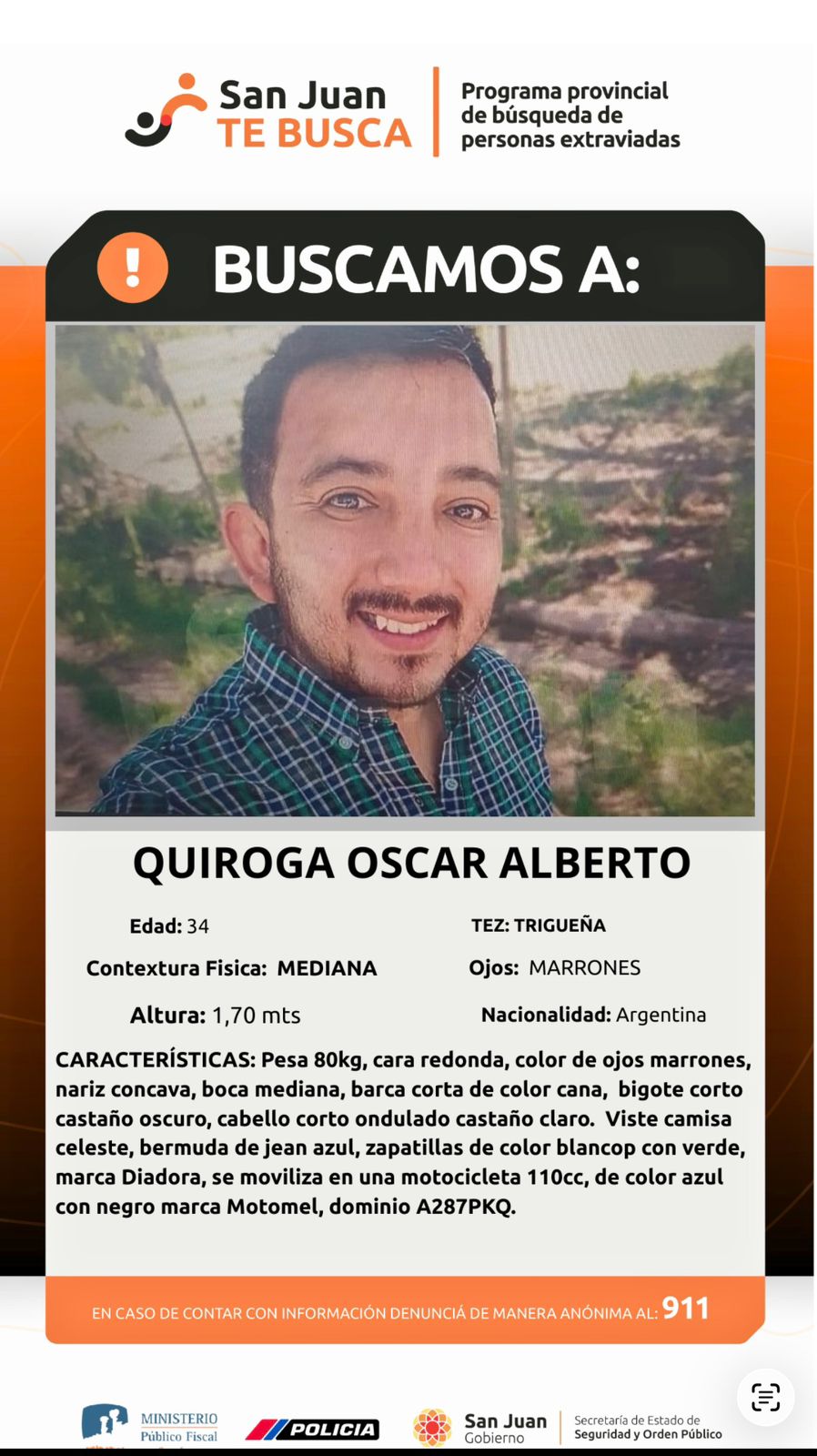 Operativo espacial: San Juan busca a Oscar Alberto Quiroga